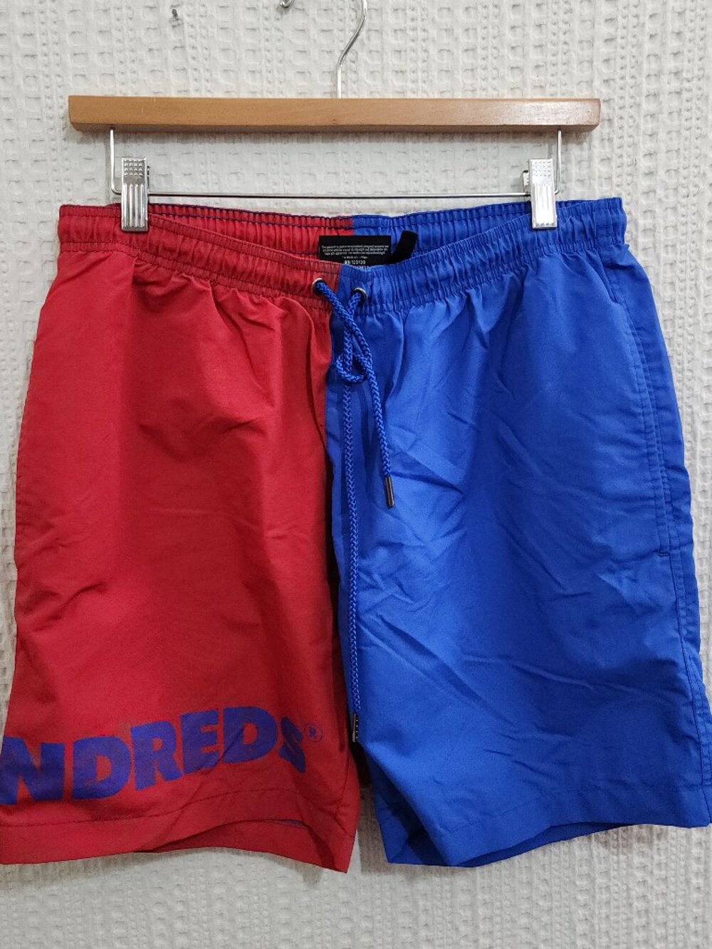 The Hundreds Men's Red and Blue Color Block Swim Bottoms Size Large